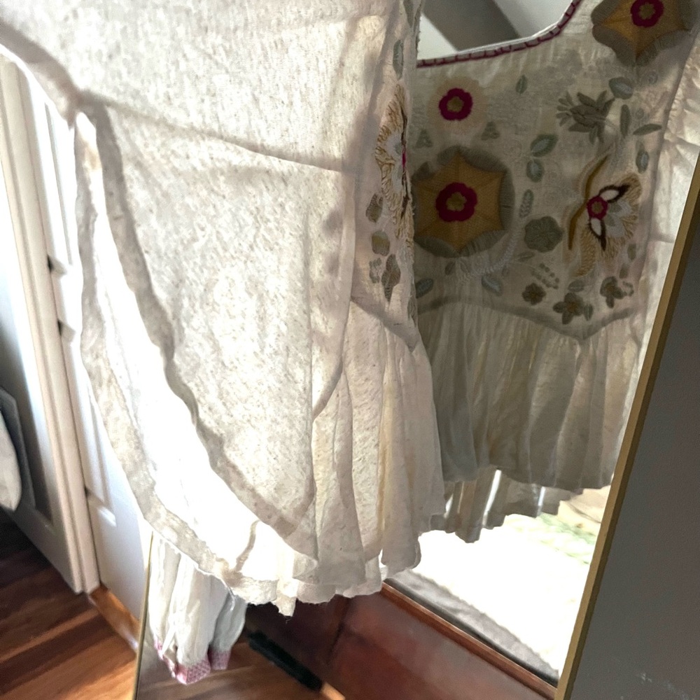 Free people Boho Embroidered Ivory Peasant Blouse with Floral Accents - Picture 2 of 9